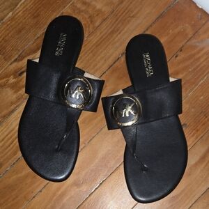 Michael Kors Black Slides with Gold Emblem